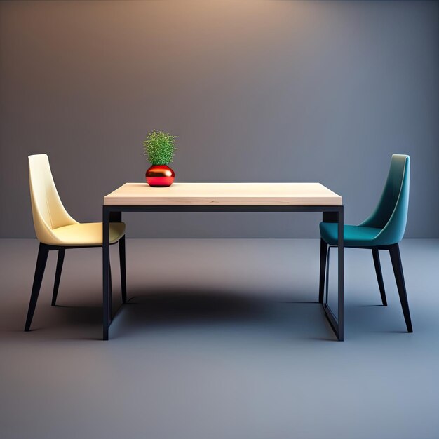 Minimalistic dining desk and chair interior