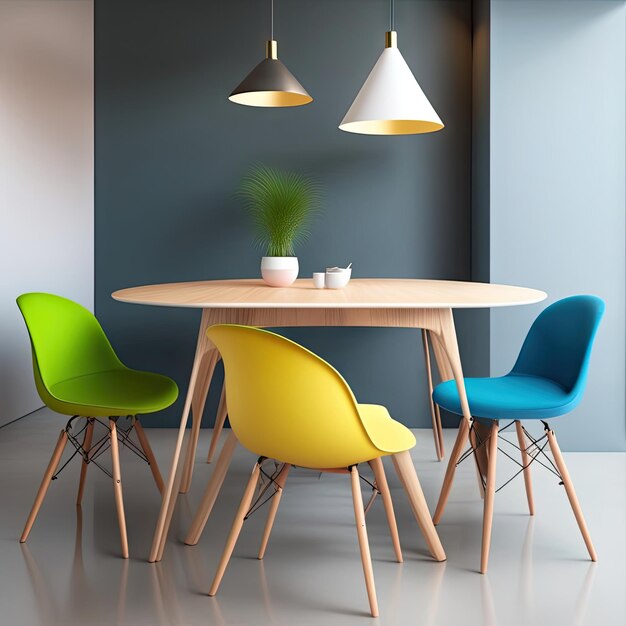 Minimalistic dining desk and chair interior