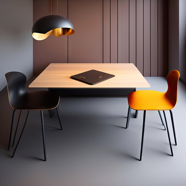 Minimalistic dining desk and chair interior