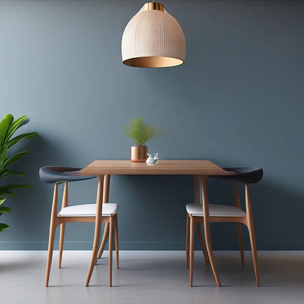 Minimalistic dining desk and chair interior