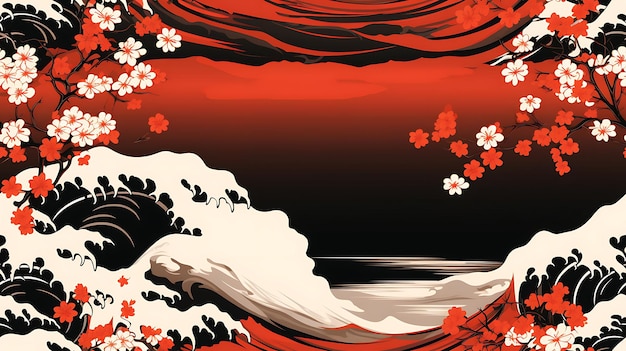 Фото Минималистичный рисунок волны в стиле японского искусства