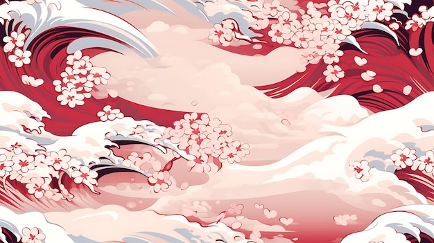 写真 日本美術スタイルの波のミニマルな描画