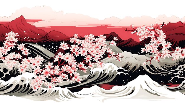 Photo minimalistic drawing of a wave in japanese art style