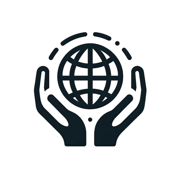 Minimalistic Earth Day icon globe cradled by caring hands