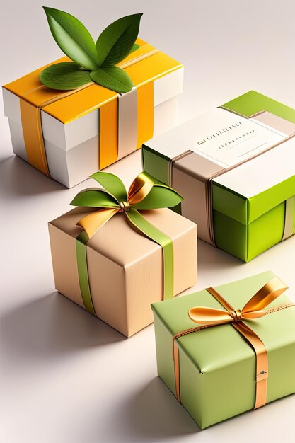 Minimalistic eco stye gift boxes with labels on white background