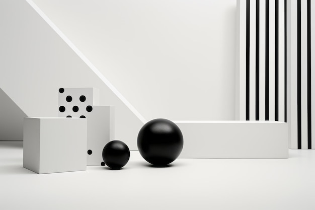 白いテーブルの上のミニマルなエレガンス黒の幾何学模様スタイリッシュな PR に最適なディスプレイ