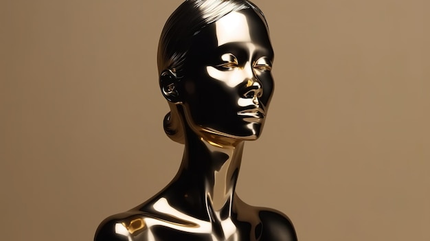 Minimalistic Female Mannequin Head in Gold and Black Generative AI