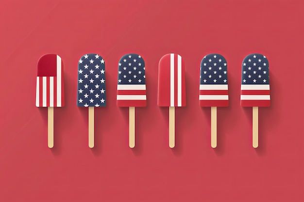 minimalistic flat illustration of ice cream decorated in the colors of US flag