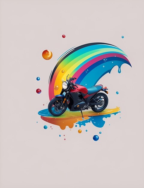 minimalistic flat line logo of bike with stunning background multi colored with water droplet on