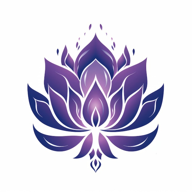 Minimalistic Folk Art Royal Purple Lotus Flower on White Background