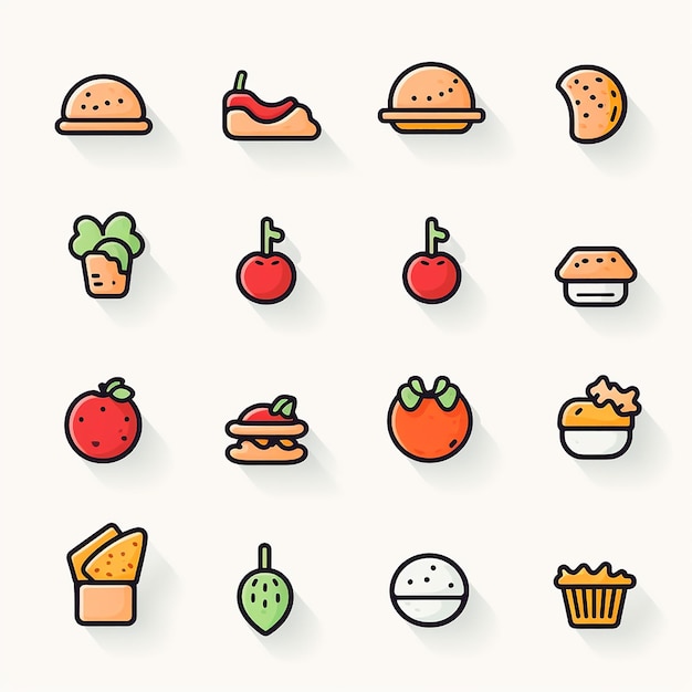 Фото Минималистические иконы еды на белом фоне