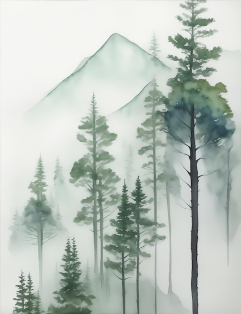 Minimalistic forest photo with watercolor style