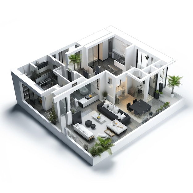 Minimalistic Functional 2D Floorplan Layout An Interior Design Concept with Diverse Zones and Rooms