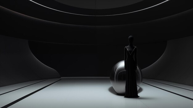 Фото Минималистический футуристический дроид в далеком кинематографическом кадре