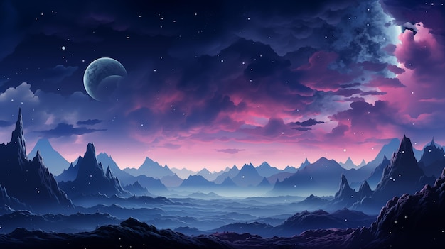 Minimalistic futuristic landscape Minimal cosmic background