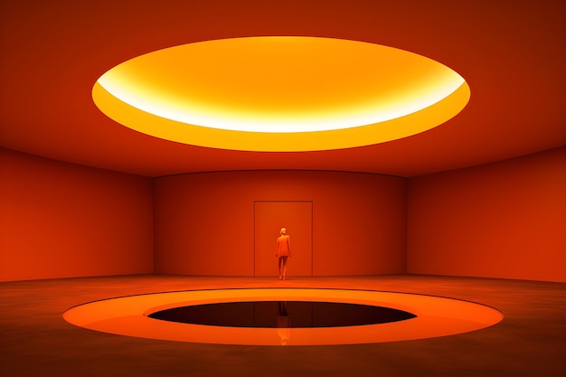 Minimalistic futuristic orange red hall