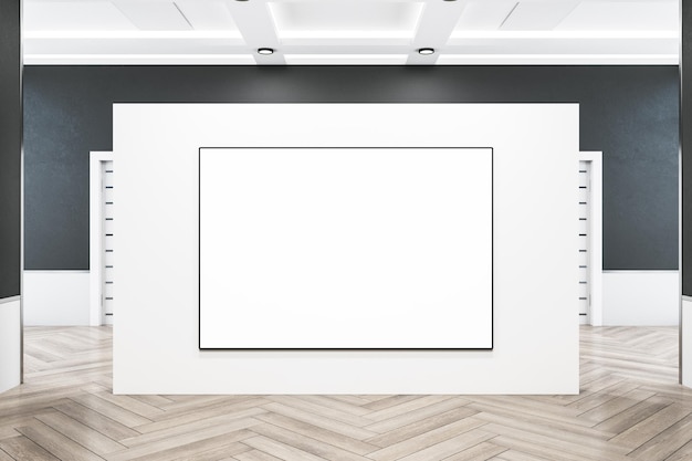 Minimalistic gallery room with white empty billboard