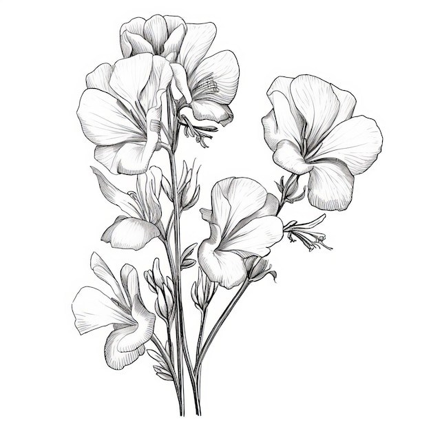 Minimalistic Geranium Snapdragon Line Drawing