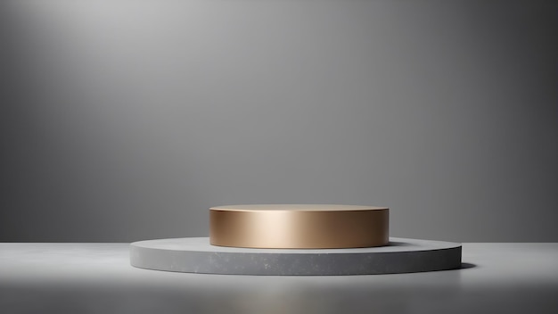 Minimalistic golden podium for product presentation on gray background
