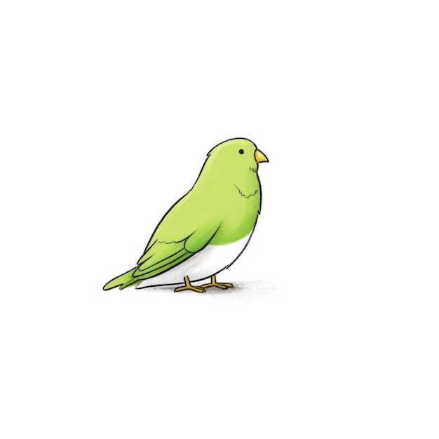 Minimalistic Green Bird Perched On White Background