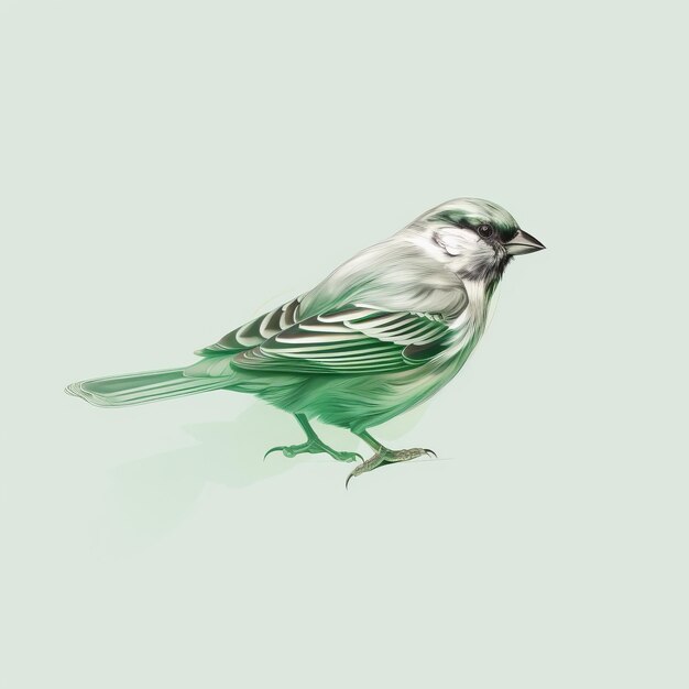 Minimalistic Green And White Sparrow Illustration On Green Paper