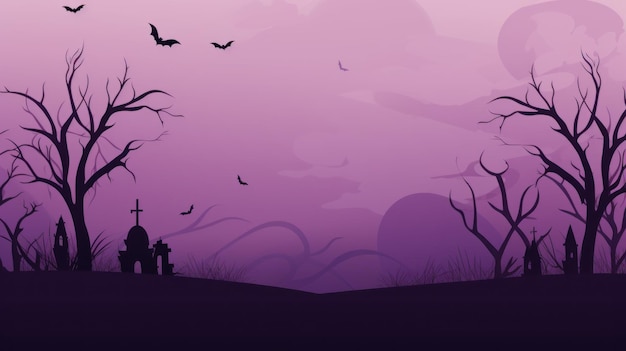 ミニマルなハロウィーンの背景不気味な紫の森フラットイラスト