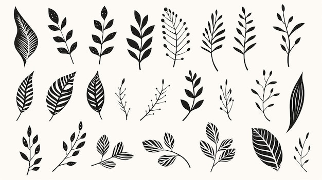 Minimalistic Hand Drawn Leaf Vector Art And Clip Art Set