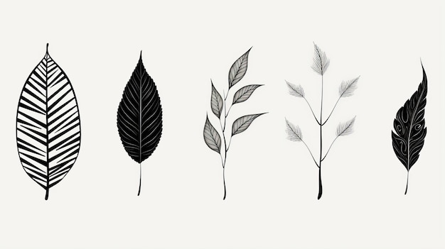 Photo minimalistic hand drawn leaves earthy black and white illustrations