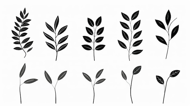 Photo minimalistic hand drawn leaves simplified black and white vector art