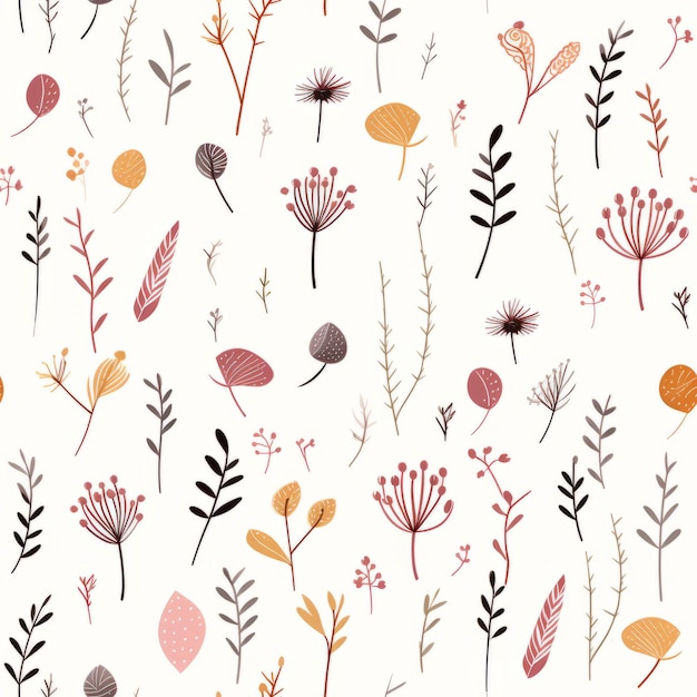 Minimalistic Handmade Doodle Autumn Botanical Pattern