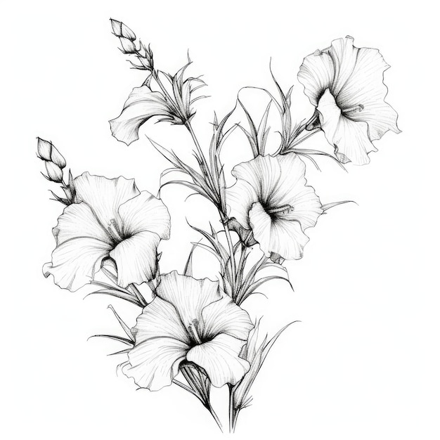 Minimalistic Hibiscus Snapdragon Line Drawing