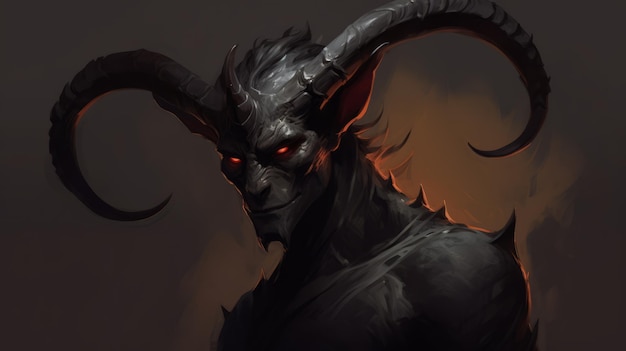 Минималистическая художественная работа рогатого демона Darkerrorcore Tiefling Redesign