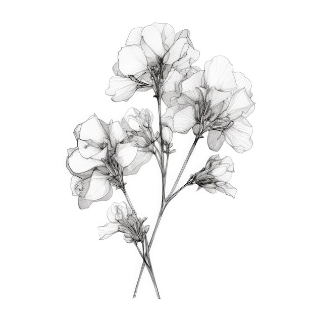 Photo minimalistic hydrangea snapdragon line drawing