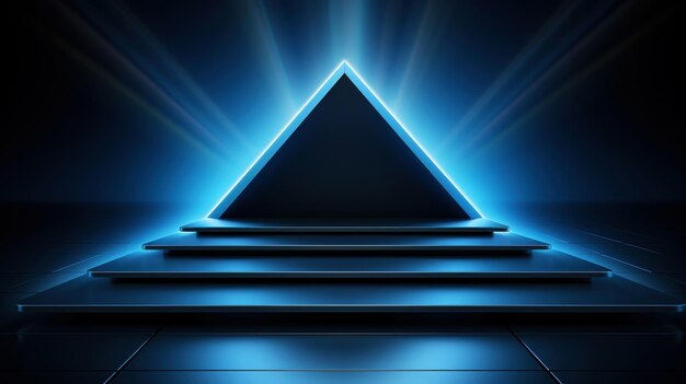 Minimalistic image of a podium for products Studio lighting Luxurious dark blue metallic color Generative AI