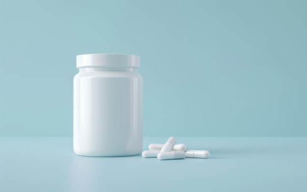 Foto un'immagine minimalista di una bottiglia bianca di farmaci