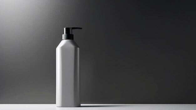 Minimalistic image of a white shampoo bottle in the center of the podium Luxurious studio lighting