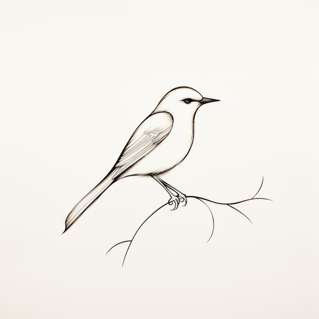 Photo minimalistic ink painting of a bird on a branch
