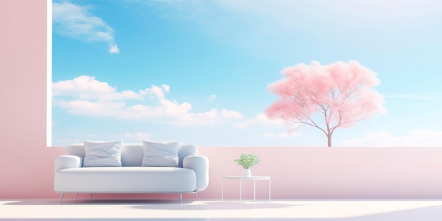 Minimalistic interior background with a soft pastel color palette perfect for a serene and soothing atmosphere generative ai