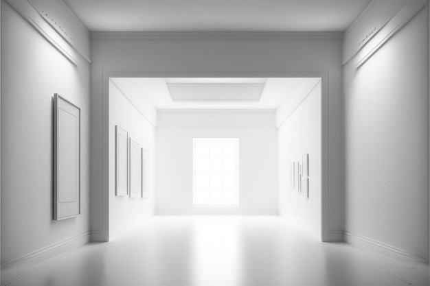 Minimalistic interior design with plain white room of museum