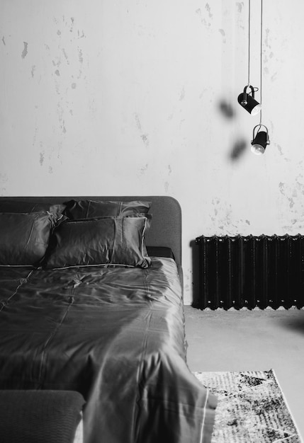 Photo minimalistic interior loft bedroom