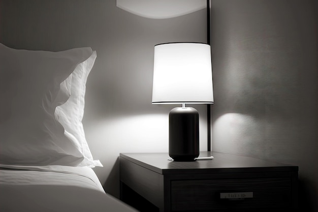 제너레이티브 AI로 만든 호텔 침대 옆 램프의 미니멀한 인테리어