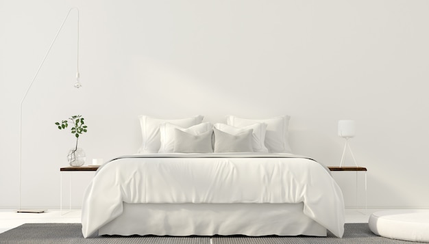 Minimalistic interior of white bedroom