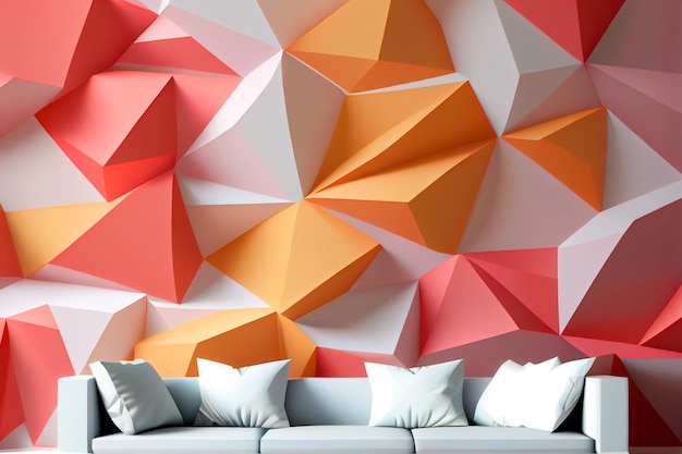 Minimalistic interior with 3d wallpaper of geometric shapes Generative AI