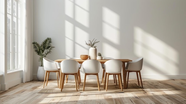 Foto interno di cucina minimalista in toni bianchi e luce solare