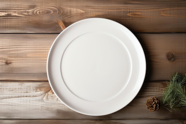 Minimalistic kitchen interior with a white vintage plate on a round cutting board placed on a white