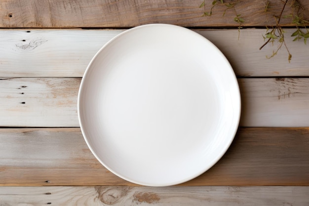 Minimalistic kitchen interior with a white vintage plate on a round cutting board placed on a white