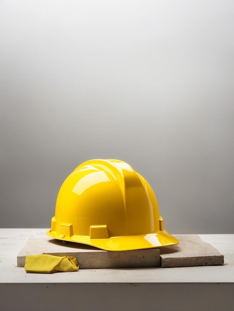 Minimalistic labor day photo of yellow hard hat generated by ai