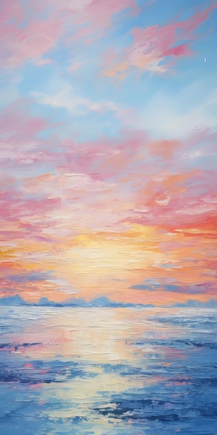 Minimalistic Landscape Painting Sunset In Monet's Style