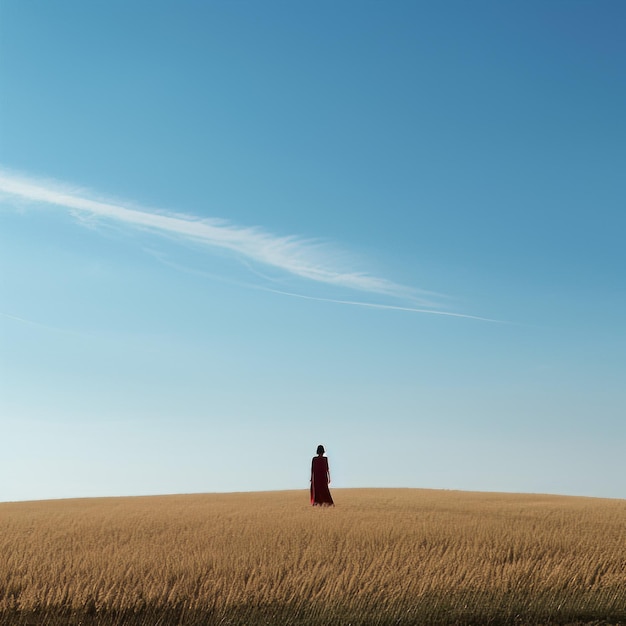 Photo minimalistic landscape a serene female figure in a grassy field