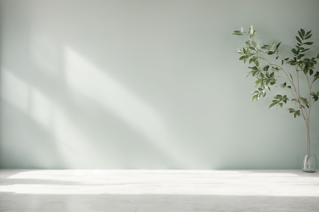 Minimalistic light background with blurred foliage shadow on a light wall Beautiful background